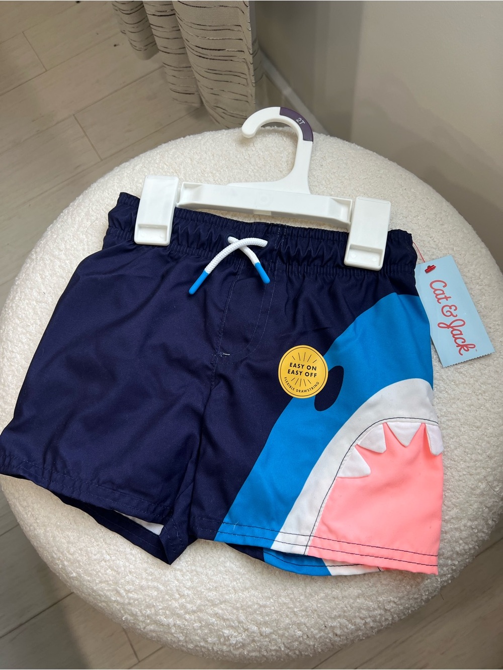 Cat & Jack Navy Blue Swim Shorts with Pink & Light Blue Shark
